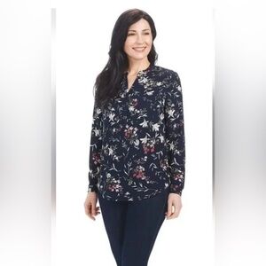 Hilary Radley Womens XXL Split Neck Floral Long Sleeve Tunic Blouse